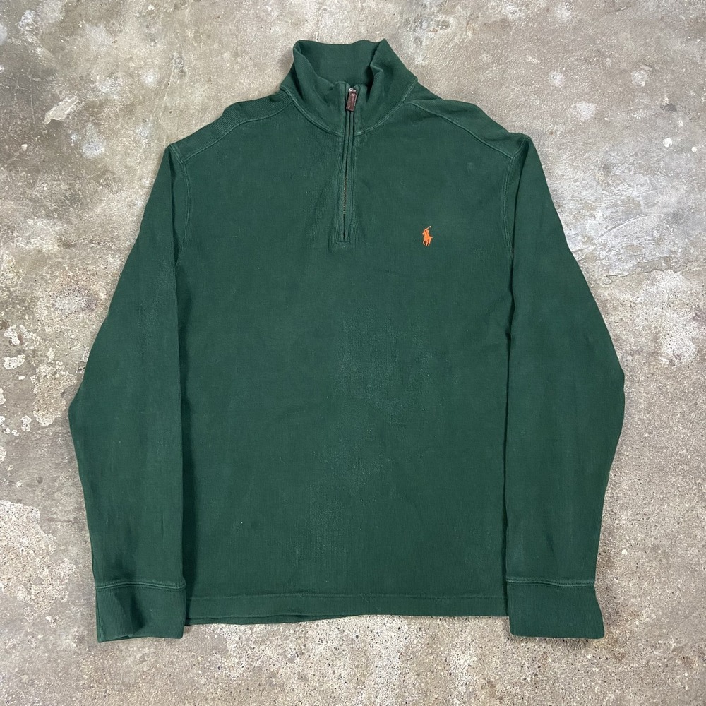 Vintage 90s Polo Ralph Lauren 1/4 Zip Sweater Size Large Green Pullover Pony
